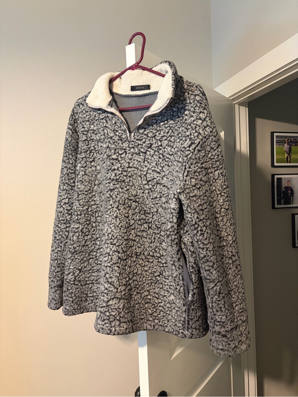 Zesica  Gray Sherpa Half-Zip Teddy Jacket